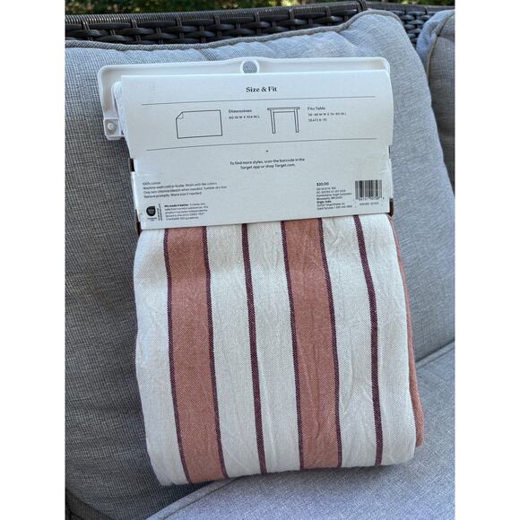 New Threshold Rectangular Striped Tablecloth 60” X 104” Autumn Thanksgiving 8-10 - Picture 4 of 5